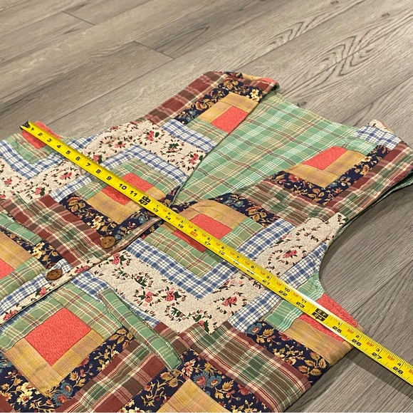 Vintage Patch Magic Quilted Reversible Vest Size XL Patchwork/Plaid Green/Button - Picture 8 of 15